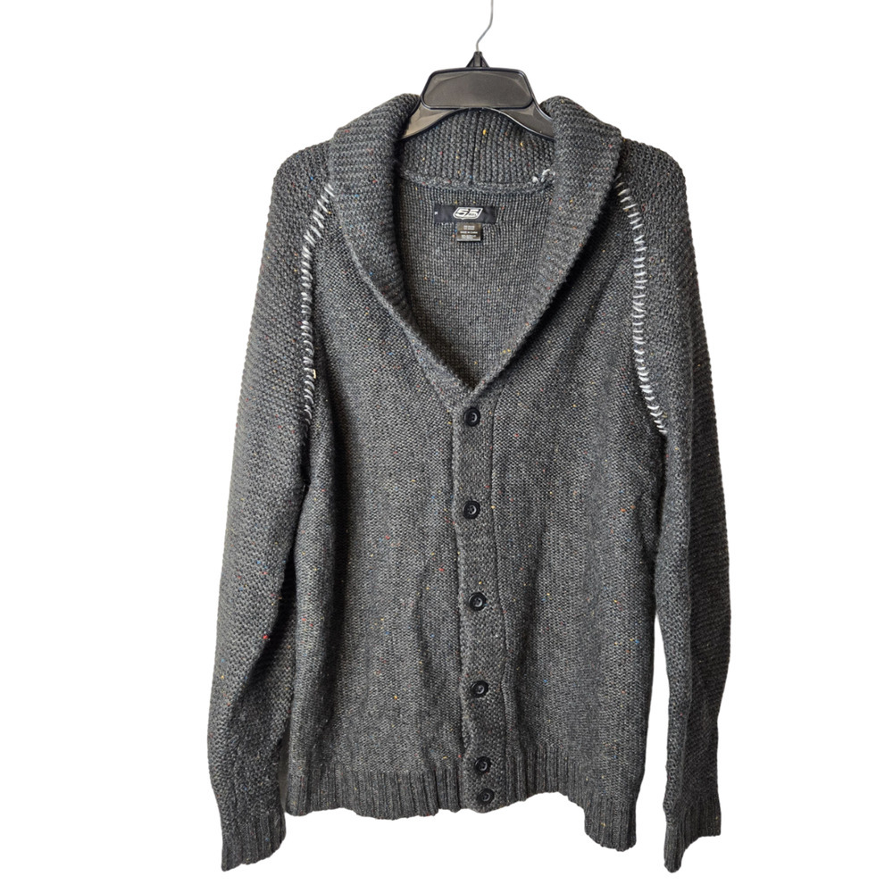 Diesel 55DSL Gray Knit Shawl Collar Minimalist Cardigan Men's Sweater Size XL
